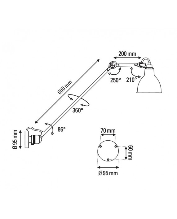Lampe Gras 304L60 Wall Light Black Body